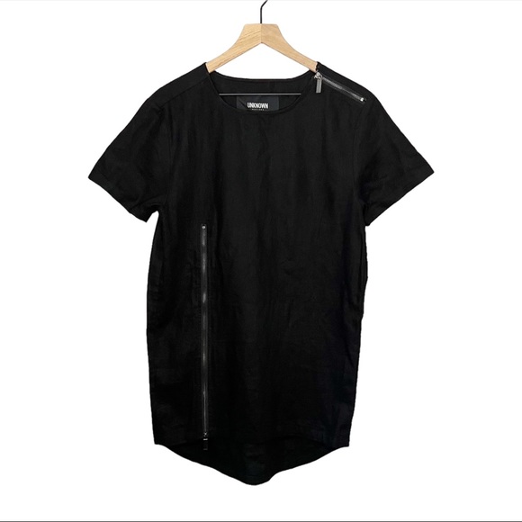 Unknown New York Short Sleeve Linen Blend Hi Low Zipper Sheath Dress in Black S - Picture 1 of 7
